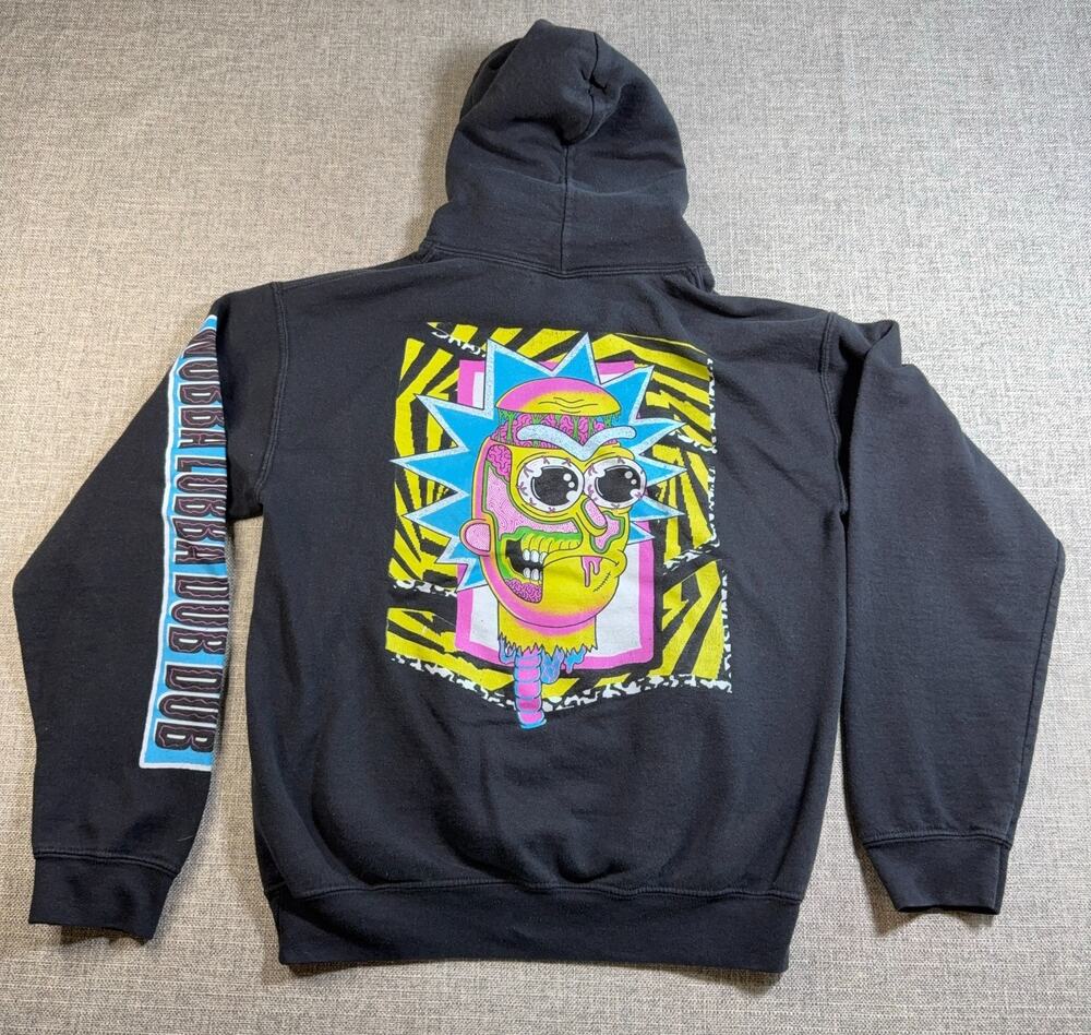 Rick and Morty Hoodie Adult S Black Wubba Lubba Dub Dub Graphic Pullover